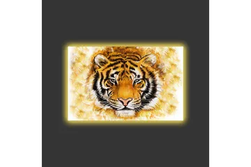Canvastavla med LED-belysning - Tigerhuvud med intensivt uttryck - Orange / Svart / Vit - Inredning - Tavlor & posters - Canvastavla