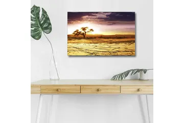Canvastavla med LED-belysning - Torkad landskap med en ensam akaciaträd vid solnedgången - Guld / Lila / Orange - Inredning - Tavlor & posters - Canvastavla