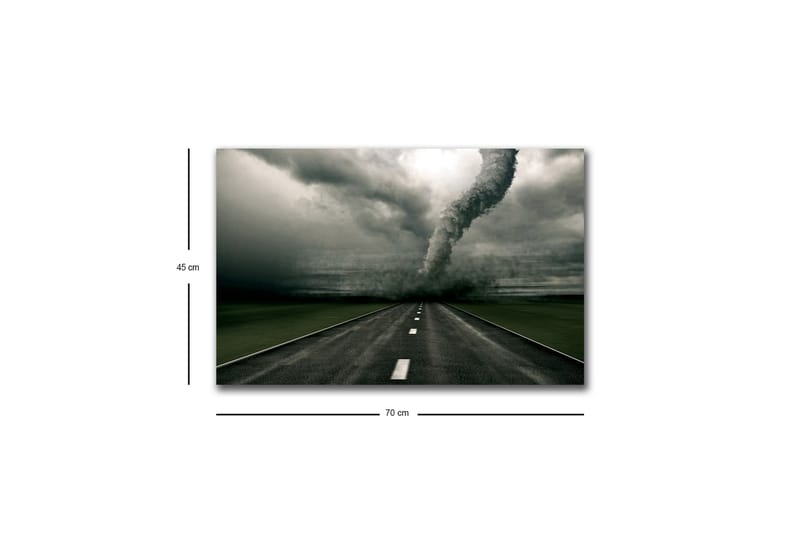 Canvastavla med LED-belysning - Tornado som sveper över en öde väg - Grå / Svart / Grön - Inredning - Tavlor & posters - Canvastavla