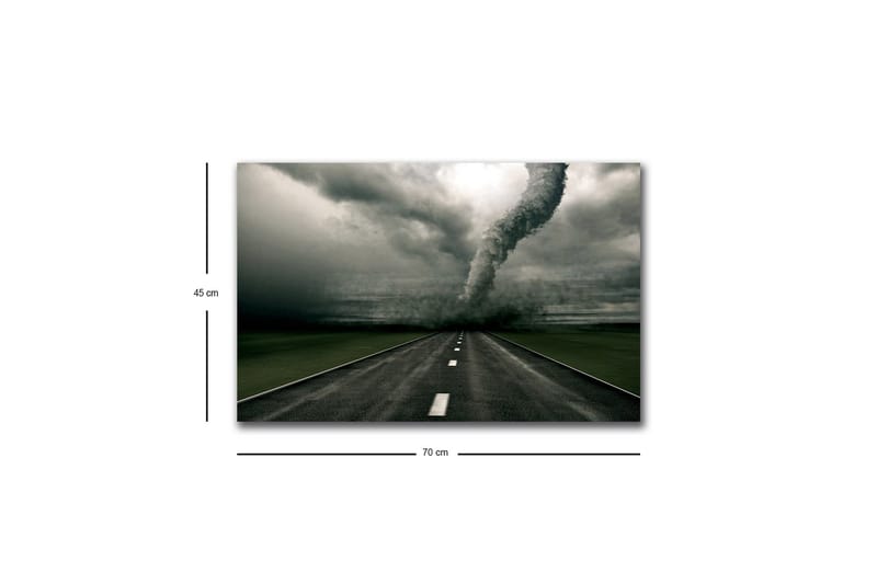 Canvastavla med LED-belysning - Tornado som sveper över en öde väg - Grå / Svart / Grön - Inredning - Tavlor & posters - Canvastavla