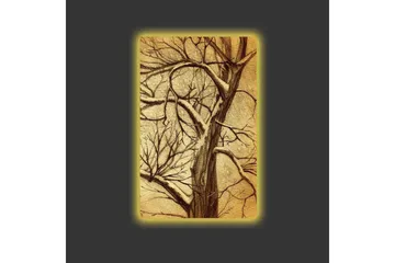 Canvastavla med LED-belysning - Träd med grenar i en stiliserad, gyllene komposition - Guld / Brun - Inredning - Tavlor & posters - Canvastavla