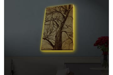 Canvastavla med LED-belysning - Träd med grenar i en stiliserad, gyllene komposition - Guld / Brun - Inredning - Tavlor & posters - Canvastavla