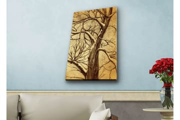 Canvastavla med LED-belysning - Träd med grenar i en stiliserad, gyllene komposition - Guld / Brun - Inredning - Tavlor & posters - Canvastavla