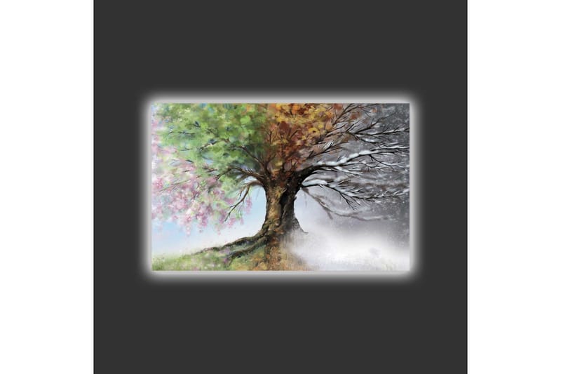 Canvastavla med LED-belysning - Träd med skiftande årstider i en harmonisk komposition - Grön / Brun / Grå - Inredning - Tavlor & posters - Canvastavla