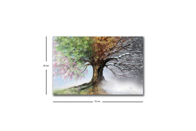 Canvastavla med LED-belysning - Träd med skiftande årstider i en harmonisk komposition - Grön / Brun / Grå - Inredning - Tavlor & posters - Canvastavla