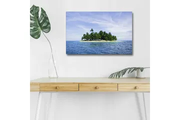 Canvastavla med LED-belysning - Tropisk ö med palmer omgiven av klart blått hav - Blå / Grön / Beige - Inredning - Tavlor & posters - Canvastavla