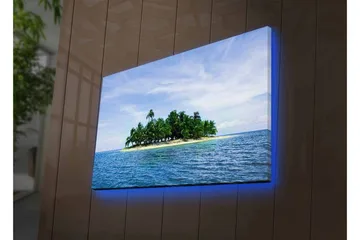 Canvastavla med LED-belysning - Tropisk ö med palmer omgiven av klart blått hav - Blå / Grön / Beige - Inredning - Tavlor & posters - Canvastavla