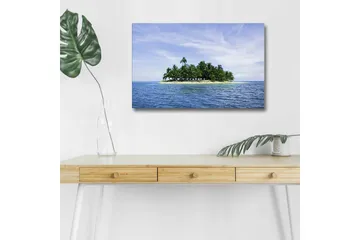 Canvastavla med LED-belysning - Tropisk ö med palmer omgiven av klart blått hav - Blå / Grön / Beige - Inredning - Tavlor & posters - Canvastavla