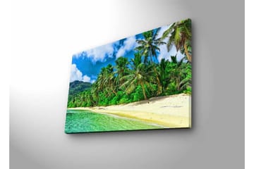 Canvastavla med LED-belysning - Tropisk strand med palmer och klart vatten - Grön / Blå / Sandfärgad - Inredning - Tavlor & posters - Canvastavla