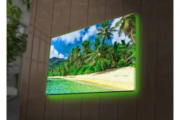 Canvastavla med LED-belysning - Tropisk strand med palmer och klart vatten - Grön / Blå / Sandfärgad - Inredning - Tavlor & posters - Canvastavla