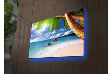 Canvastavla med LED-belysning - Tropisk strand med palmer och klart blått hav - Blå / Grön / Beige - Inredning - Tavlor & posters - Canvastavla