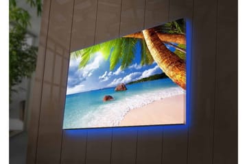 Canvastavla med LED-belysning - Tropisk strand med palmer och klart blått hav - Blå / Grön / Beige - Inredning - Tavlor & posters - Canvastavla