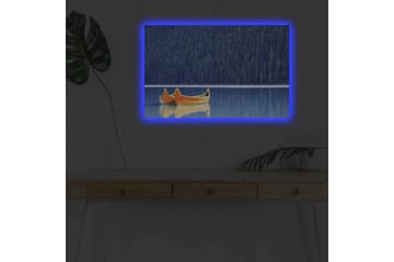 Canvastavla med LED-belysning - Två kanoter i en spegelblanka sjö omgiven av tät skog - Blå / Orange - Inredning - Tavlor & posters - Canvastavla