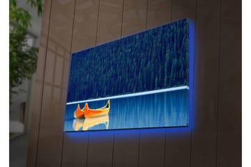 Canvastavla med LED-belysning - Två kanoter i en spegelblanka sjö omgiven av tät skog - Blå / Orange - Inredning - Tavlor & posters - Canvastavla