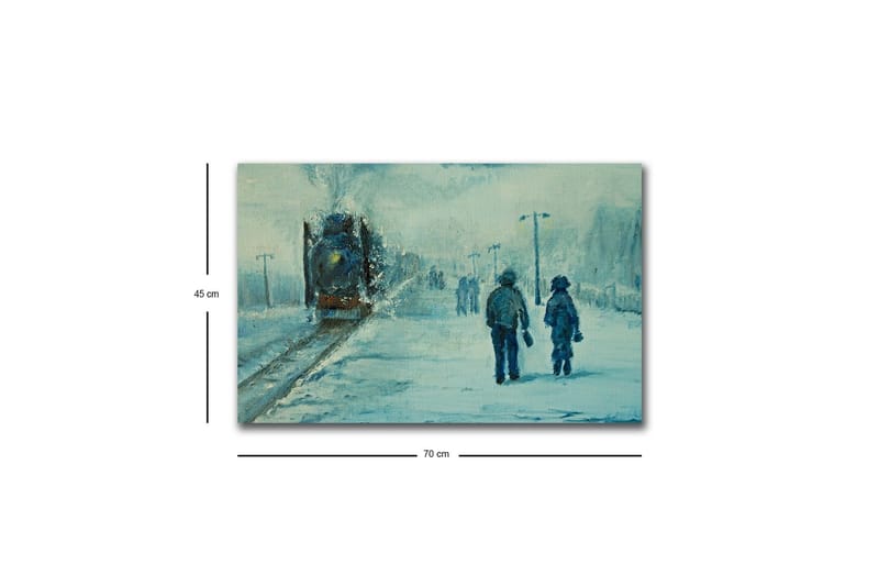 Canvastavla med LED-belysning - Två personer som promenerar i snön under en dimmig himmel - Blå / Vit / Grå - Inredning - Tavlor & posters - Canvastavla