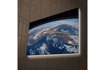 Canvastavla med LED-belysning - Utsikt över jorden med städer belysta i natten - Mörkblå / Vit / Gul - Inredning - Tavlor & posters - Canvastavla