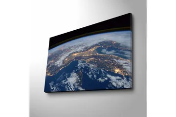 Canvastavla med LED-belysning - Utsikt över jorden med städer belysta i natten - Mörkblå / Vit / Gul - Inredning - Tavlor & posters - Canvastavla