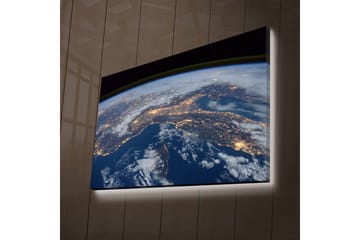 Canvastavla med LED-belysning - Utsikt över jorden med städer belysta i natten - Mörkblå / Vit / Gul - Inredning - Tavlor & posters - Canvastavla