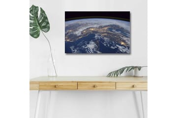 Canvastavla med LED-belysning - Utsikt över jorden med städer belysta i natten - Mörkblå / Vit / Gul - Inredning - Tavlor & posters - Canvastavla