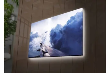 Canvastavla med LED-belysning - Utsikt från ett flygplansvinge mot dramatiska molnformationer - Mörkblå / Ljusgrå / Vit - Inredning - Tavlor & posters - Canvastavla