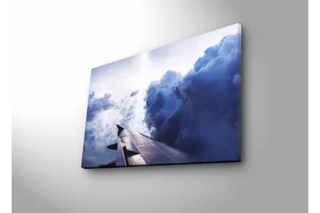 Canvastavla med LED-belysning - Utsikt från ett flygplansvinge mot dramatiska molnformationer - Mörkblå / Ljusgrå / Vit - Inredning - Tavlor & posters - Canvastavla