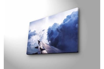 Canvastavla med LED-belysning - Utsikt från ett flygplansvinge mot dramatiska molnformationer - Mörkblå / Ljusgrå / Vit - Inredning - Tavlor & posters - Canvastavla
