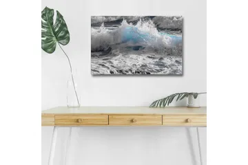 Canvastavla med LED-belysning - Vågskvalp i dramatiska nyanser av blått och vitt - Blå / Vit / Grå - Inredning - Tavlor & posters - Canvastavla