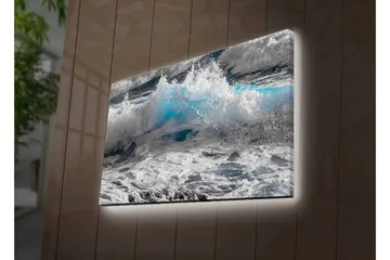 Canvastavla med LED-belysning - Vågskvalp i dramatiska nyanser av blått och vitt - Blå / Vit / Grå - Inredning - Tavlor & posters - Canvastavla