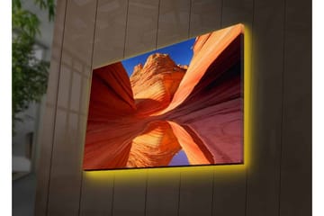 Canvastavla med LED-belysning - Vacker canyon med svängda klippväggar i varma nyanser - Röd / Orange / Blå - Inredning - Tavlor & posters - Canvastavla