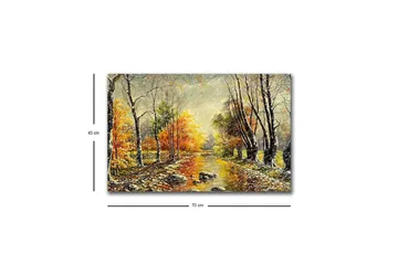 Canvastavla med LED-belysning - Vacker höstlandskap med en spegelblanka flod omgiven av färgglada träd - Orange / Grön / Brun - Inredning - Tavlor & posters - Canvastavla