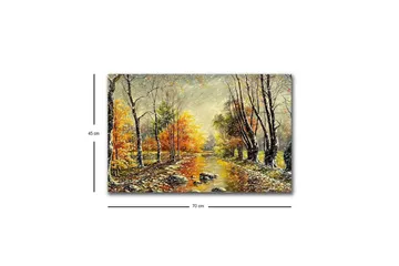 Canvastavla med LED-belysning - Vacker höstlandskap med en spegelblanka flod omgiven av färgglada träd - Orange / Grön / Brun - Inredning - Tavlor & posters - Canvastavla