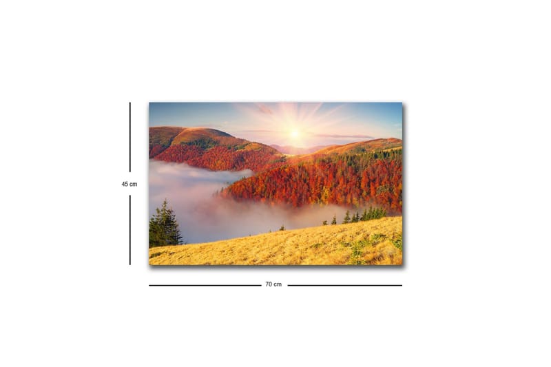 Canvastavla med LED-belysning - Vacker höstlandskap med färgglada träd och soluppgång - Röd / Orange / Gul - Inredning - Tavlor & posters - Canvastavla