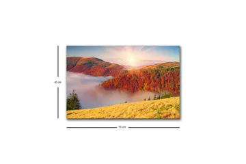 Canvastavla med LED-belysning - Vacker höstlandskap med färgglada träd och soluppgång - Röd / Orange / Gul - Inredning - Tavlor & posters - Canvastavla