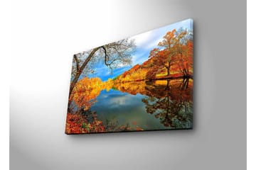 Canvastavla med LED-belysning - Vacker höstlandskap med spegelblanka sjöar och färgglada träd - Orange / Gult / Grönt - Inredning - Tavlor & posters - Canvastavla