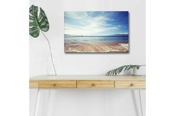 Canvastavla med LED-belysning - Vacker havsutsikt med klarblå himmel och mjuka vågor - Blå / Beige / Vit - Inredning - Tavlor & posters - Canvastavla