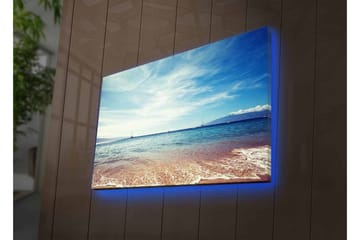 Canvastavla med LED-belysning - Vacker havsutsikt med klarblå himmel och mjuka vågor - Blå / Beige / Vit - Inredning - Tavlor & posters - Canvastavla