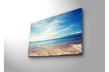 Canvastavla med LED-belysning - Vacker havsutsikt med klarblå himmel och mjuka vågor - Blå / Beige / Vit - Inredning - Tavlor & posters - Canvastavla