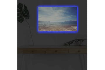 Canvastavla med LED-belysning - Vacker havsutsikt med klarblå himmel och mjuka vågor - Blå / Beige / Vit - Inredning - Tavlor & posters - Canvastavla