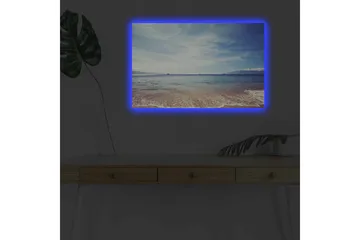 Canvastavla med LED-belysning - Vacker havsutsikt med klarblå himmel och mjuka vågor - Blå / Beige / Vit - Inredning - Tavlor & posters - Canvastavla