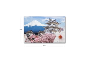 Canvastavla med LED-belysning - Vacker japansk slott med körsbärsblommor och Mount Fuji i bakgrunden - Vit / Rosa / Blå - Inredning - Tavlor & posters - Canvastavla