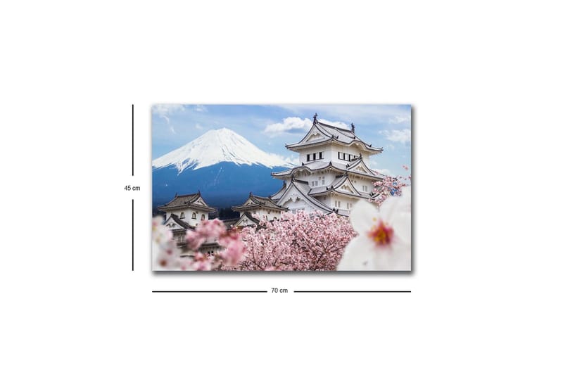 Canvastavla med LED-belysning - Vacker japansk slott med körsbärsblommor och Mount Fuji i bakgrunden - Vit / Rosa / Blå - Inredning - Tavlor & posters - Canvastavla