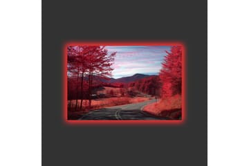 Canvastavla med LED-belysning - Vacker landskapsvy med röda träd och en slingrande väg - Röd / Mörkröd - Inredning - Tavlor & posters - Canvastavla