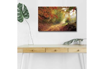 Canvastavla med LED-belysning - Vacker skogsväg omgiven av höstfärger - Röd / Grön / Brun - Inredning - Tavlor & posters - Canvastavla