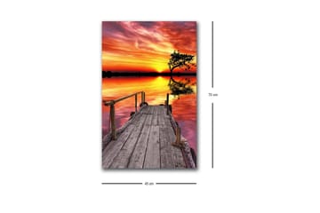 Canvastavla med LED-belysning - Vacker solnedgång över en stilla sjö med en träbrygga i förgrunden - Orange / Lila / Grön - Inredning - Tavlor & posters - Canvastavla