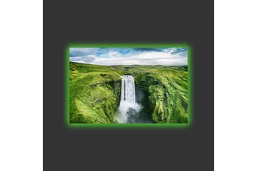 Canvastavla med LED-belysning - Vacker vattenfall i en grönskande dalgång - Grön / Vit / Blå - Inredning - Tavlor & posters - Canvastavla