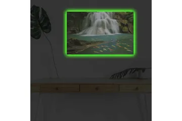 Canvastavla med LED-belysning - Vacker vattenfall med simmande karpar i klart vatten - Turkos / Grön / Orange - Inredning - Tavlor & posters - Canvastavla