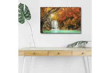 Canvastavla med LED-belysning - Vacker vattenfall omgiven av höstfärgade träd - Orange / Grön / Brun - Inredning - Tavlor & posters - Canvastavla
