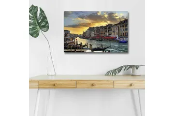 Canvastavla med LED-belysning - Vacker vy över en venetiansk kanal vid solnedgången - Blå / Orange / Beige - Inredning - Tavlor & posters - Canvastavla