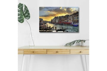 Canvastavla med LED-belysning - Vacker vy över en venetiansk kanal vid solnedgången - Blå / Orange / Beige - Inredning - Tavlor & posters - Canvastavla