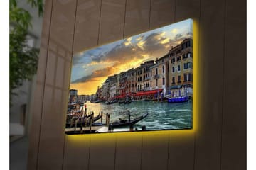 Canvastavla med LED-belysning - Vacker vy över en venetiansk kanal vid solnedgången - Blå / Orange / Beige - Inredning - Tavlor & posters - Canvastavla
